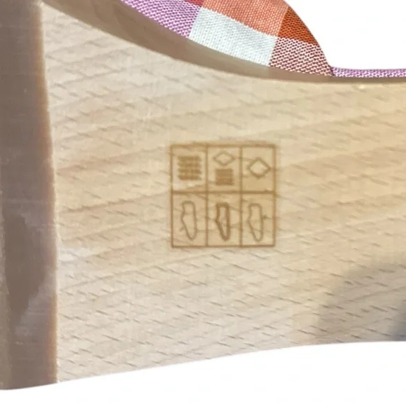 J.CREW pink plaid gingham bow open toe slip on wooden sole chunky heel sz 9 NWOT - Picture 7 of 8